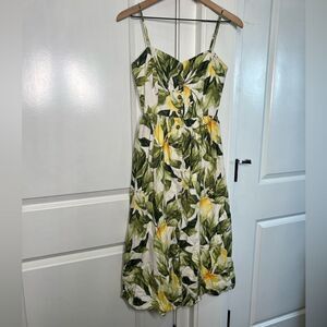 H&M midi floral lemon and leaves button dress summer women’s size xxs P464